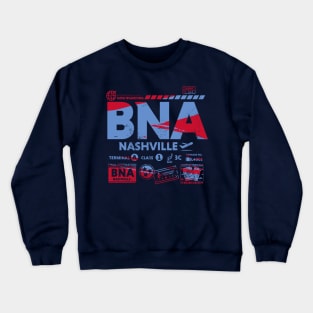 Vintage Nashville BNA Airport Code Travel Day Retro Travel Tag Crewneck Sweatshirt